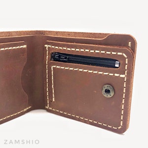 Men's Wallet, ZAMSHIO, Bifold wallet, Black wallet, Cognac wallet, Crazy Horse, Handmade wallet, Genuine leather wallet, Gift for him image 9