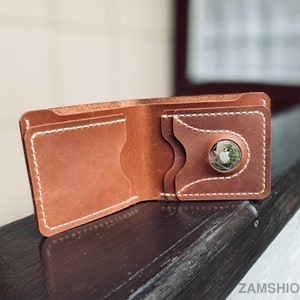 Cartera de hombre, ZAMSHIO, AIRTAG, cartera bifold, cartera de coñac, Crazy Horse, cartera hecha a mano, cartera de cuero genuino, regalo para él