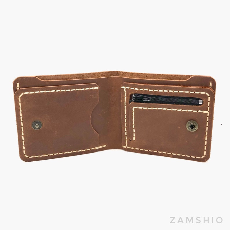 Men's Wallet, ZAMSHIO, Bifold wallet, Black wallet, Cognac wallet, Crazy Horse, Handmade wallet, Genuine leather wallet, Gift for him image 7