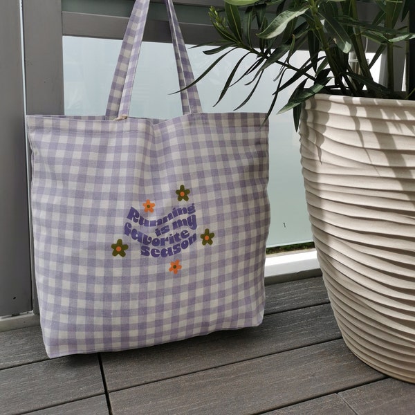 Running Leinentasche / Leinenbeutel mit Laufaufdruck /Schultertasche mit Blumendruck