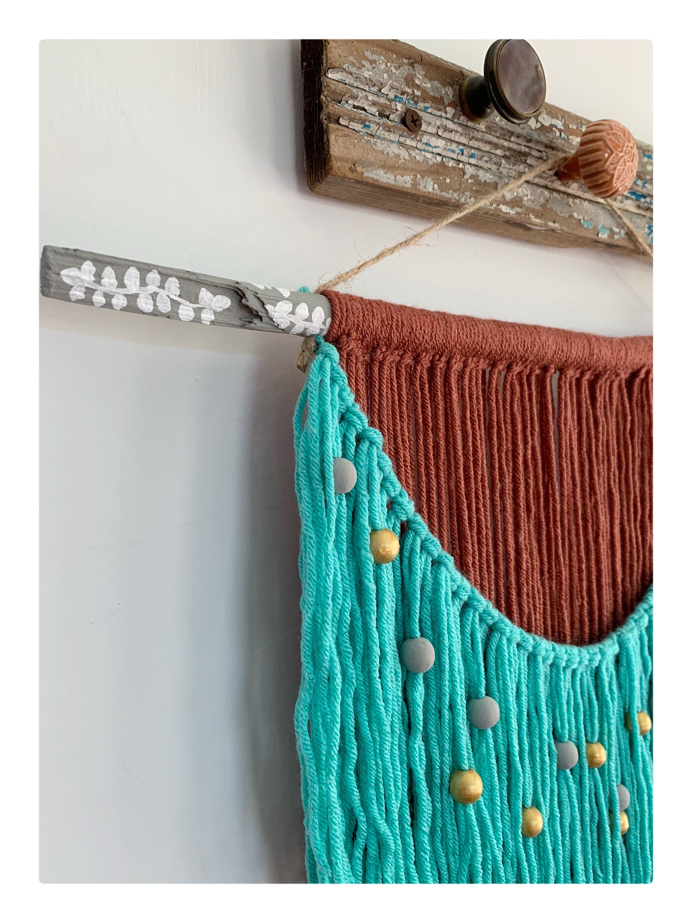 Yarn Wall Hanging with Beads // Bohemian Decor// Boho Decor // Etsy