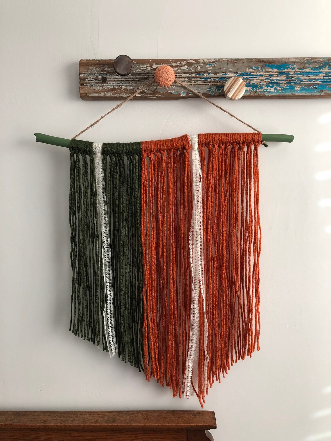 Bohemian Painted Driftwood & Yarn Wall Hanging Etsy