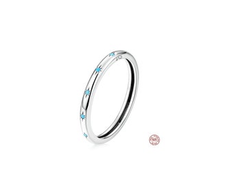 Ring Multi CZ Turquoise and Clear in Sterling Silver Stackable Ring