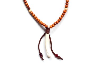 Male Wooden Necklace with Tooth pendant Ethnic