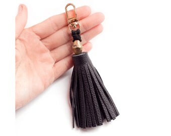 Purse Tassel Key Chain Leather Decoration embellishment Black Key Chain