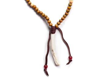 Male Wooden Necklace with Tooth pendant Ethnic