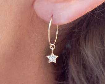 Star Hoop Earring with Cubic Zirconia in Gold Filled and Sterling Silver