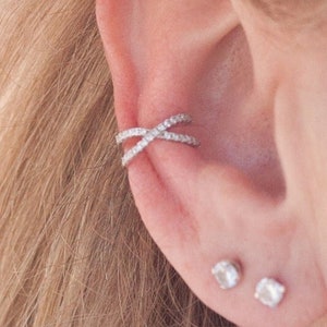 Criss Cross Cuff Ear Warp Gold Vermeil o Sterling Silver con Zirconia Cúbica
