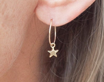 Star Hoop Earring Gold Filled or Sterling Silver