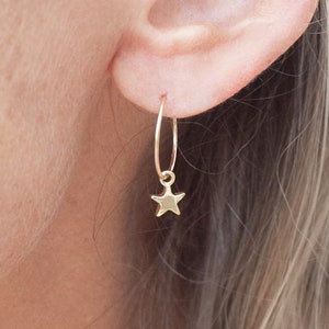 Star Hoop Earring Gold Filled or Sterling Silver