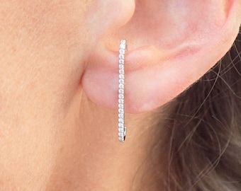 Earring Post Bar Long with Cubic Zirconia, Single or as a Pair