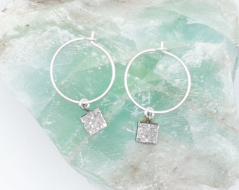 Diamond Earring Hoop with Sterling Silver in Pave Setting