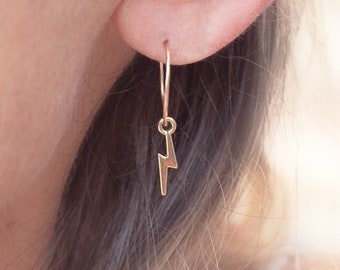 Lighting Bolt Hoop Earrings Sterling Silver or Gold Filled