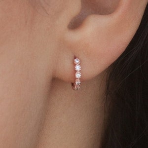 Tiny Hoop Earrings with Cubic Zirconia Rose Gold, Sterling Silver, Gold Vermeil