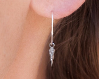 Diamond Spike Earring Hoops in Sterling Silver with Pave Setting