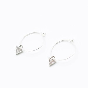 Earring Hoop Triangle, Cubic Zirconia in Sterling Silver