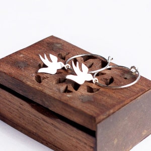 Peace Dove Hoop Earrings in Sterling Silver