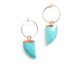 Turquoise Horn Earring Hoop Gold Filled