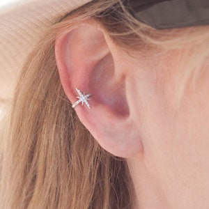 Ear Cuff Sunburst com zircônia cúbica em prata esterlina, ouro vermeil, ouro rosa vermeil (não precisa furar)