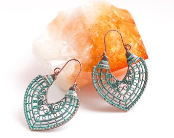 Earrings Ethnic Boho Turquoise Filigree Hoop Earrings