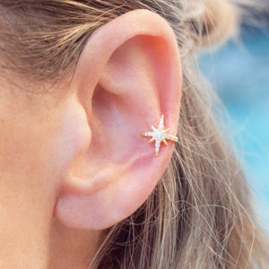 Ear Cuff Sunburst with Cubic Zirconia in Sterling Silver, Gold Vermeil, Rose Gold Vermeil (no piercing needed)