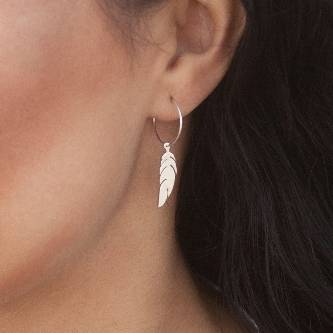 Buy Feather Hoop Earrings Sterling Silver Online in India