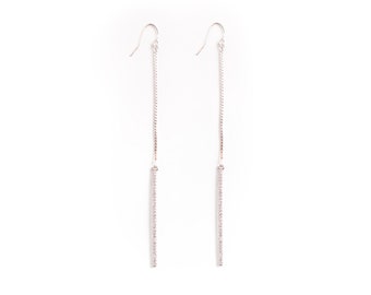 Earring CZ Bar Shoulder Duster Long Cubic Zirconia Silver