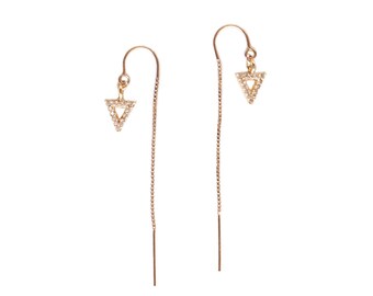 Triangle Earring Threader 18K Gold Filled with Open Triangle Cubic Zirconia Inlay