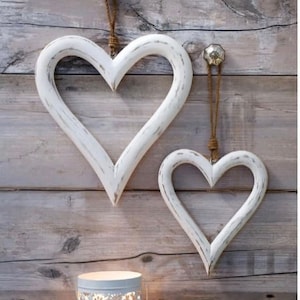 Wood Hearts. Decorative Heart Shaped Wall Hangings. Heart Decor. Red and  Wood Tones