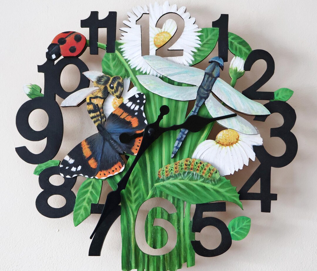Stick Insect Clock Hand Painted Insect Indoor Wall Clock: Silent, Laser Cut MDF - Etsy