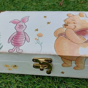 Handpainted and collaged wooden Winnie the Pooh and Piglet box