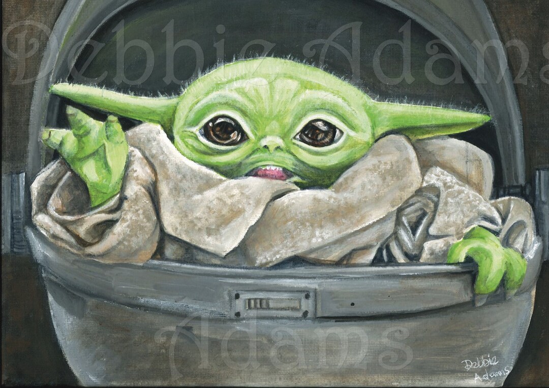 Fan Art Baby Yoda Limited Edition Print of Original Painting by Debbie ...