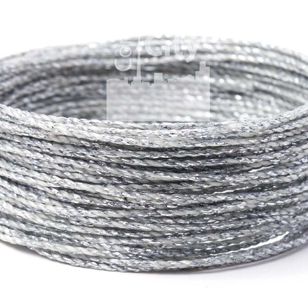 1mm Linhasita Waxed Polyester Cord, Metallic Silver Macrame, Knotting String, Kumihimo, Leatherworking Thread, Friendship Bracelet Cord
