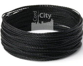 1mm Linhasita Waxed Polyester Cord, Black Macrame, Knotting String, Kumihimo, Leatherworking, Beading Thread, Friendship Bracelet Cord