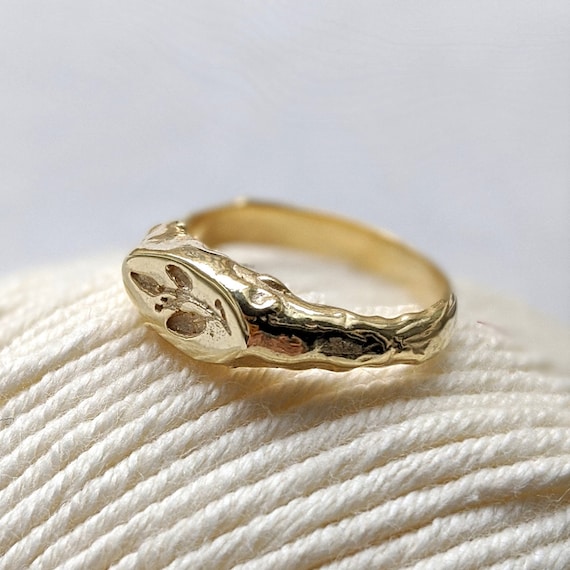 Silver Signet Ring Women Botanical Ring Pinky Ring Ring Olive
