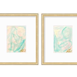 Abstract Watercolor Painting, Pair of 5"x7”, Mat Size 11”x14”, Abstract Art, Original Art, Blue, Pink, White, Artwork, Pastel Artwork