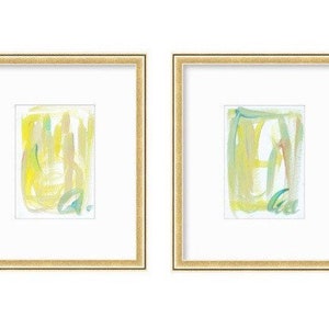 Abstract Watercolor Painting, Pair of 5"x7”, Mat Size 11”x14”, Abstract Art, Original Art, Yellow, Green, Neutral Artwork, Pastel Artwork