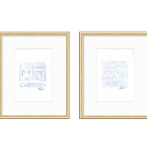 Abstract Watercolor Painting, Pair of 6”x8”, Mat Size 11”x14”, Abstract Art, Original Art, Blue, Pink, White, Artwork, Pastel Artwork