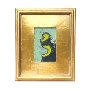 Framed Original Abstract Artwork, Mixed Media Painting (5”x7”) on Canvas, 8”x10”, Gold Frame, Neutral Wall Art, Minimal Art, Chartreuse Art