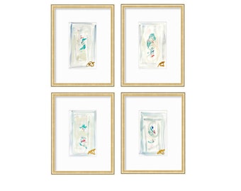 Original Abstract Artwork, Set of 4, Mixed Media, 5" x 7", Original Artwork, Pink Art, Blue Art, Neutral Artwork, Pastel Wall Decor