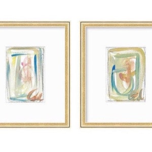 Abstract Watercolor Painting, Pair of 5"x7”, Mat Size 11”x14”, Abstract Art, Original Art, Framed Artwork, Neutral Artwork, Home Decor