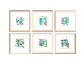 Original Abstract Art, Set of Six Paintings for Frame Gallery, size 5”x5”