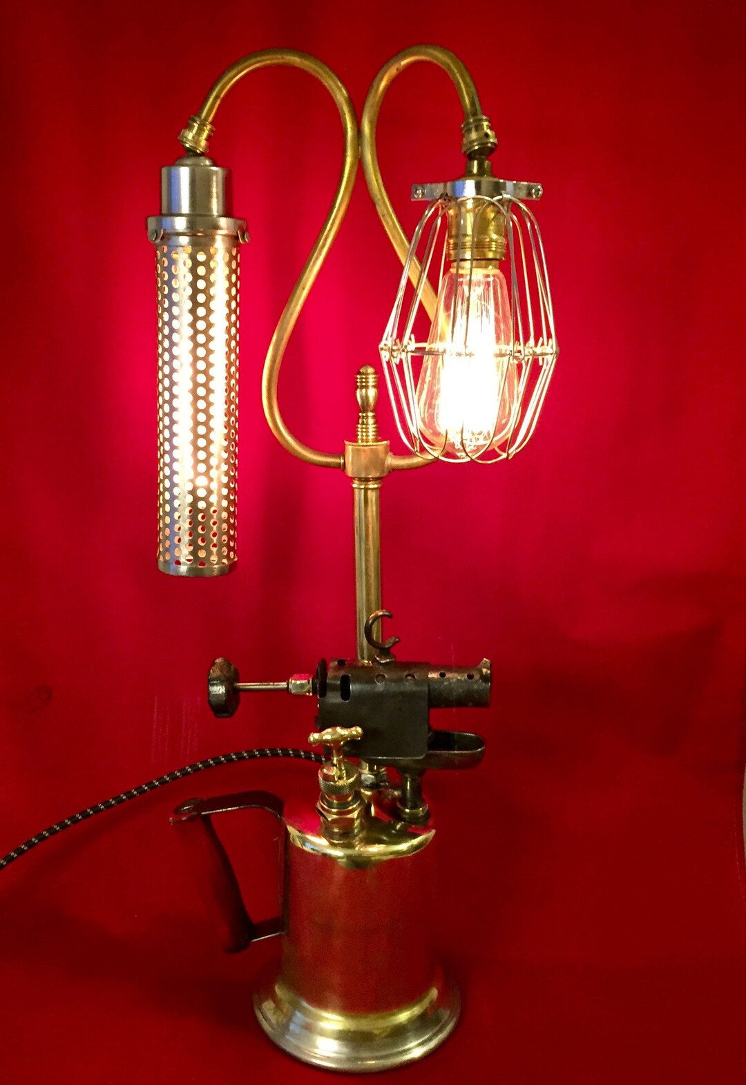 Vintage Brass BRASS BLOW TORCH Lamp W/two Edison Lights and Etsy