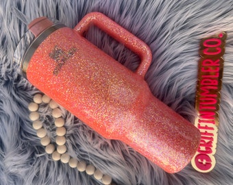 40oz Stanley Coral Peach Glitter Tumbler