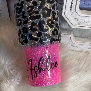 Leopard Cheetah Gold or Silver & Hot Pink Coral Black Purple Light Pink White Glitter Tumbler Cup