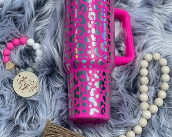 40oz Holographic Leopard Tumbler – No Logo