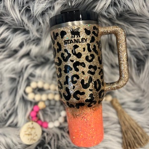 40oz Leopard CORAL & Gold Cheetah Glitter Stanley OR DUPE Tumbler