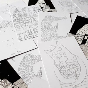 Cartes postales noir et blanc / à colorier