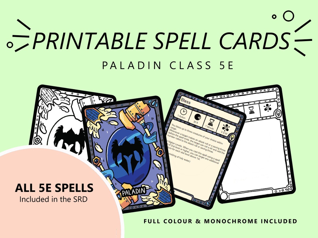 All 5E Spells Paladin Spell Cards Dnd 5e Full Colour Printable Etsy