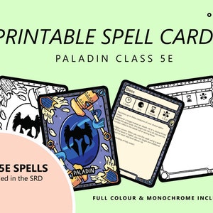 All 5E spells | Paladin Spell Cards | DnD 5e | Full colour | Printable